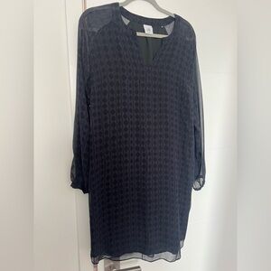 CAbi Harlequin Shift Dress Black Purple Diamond Semi Sheer Sleeves Size M (8/10)